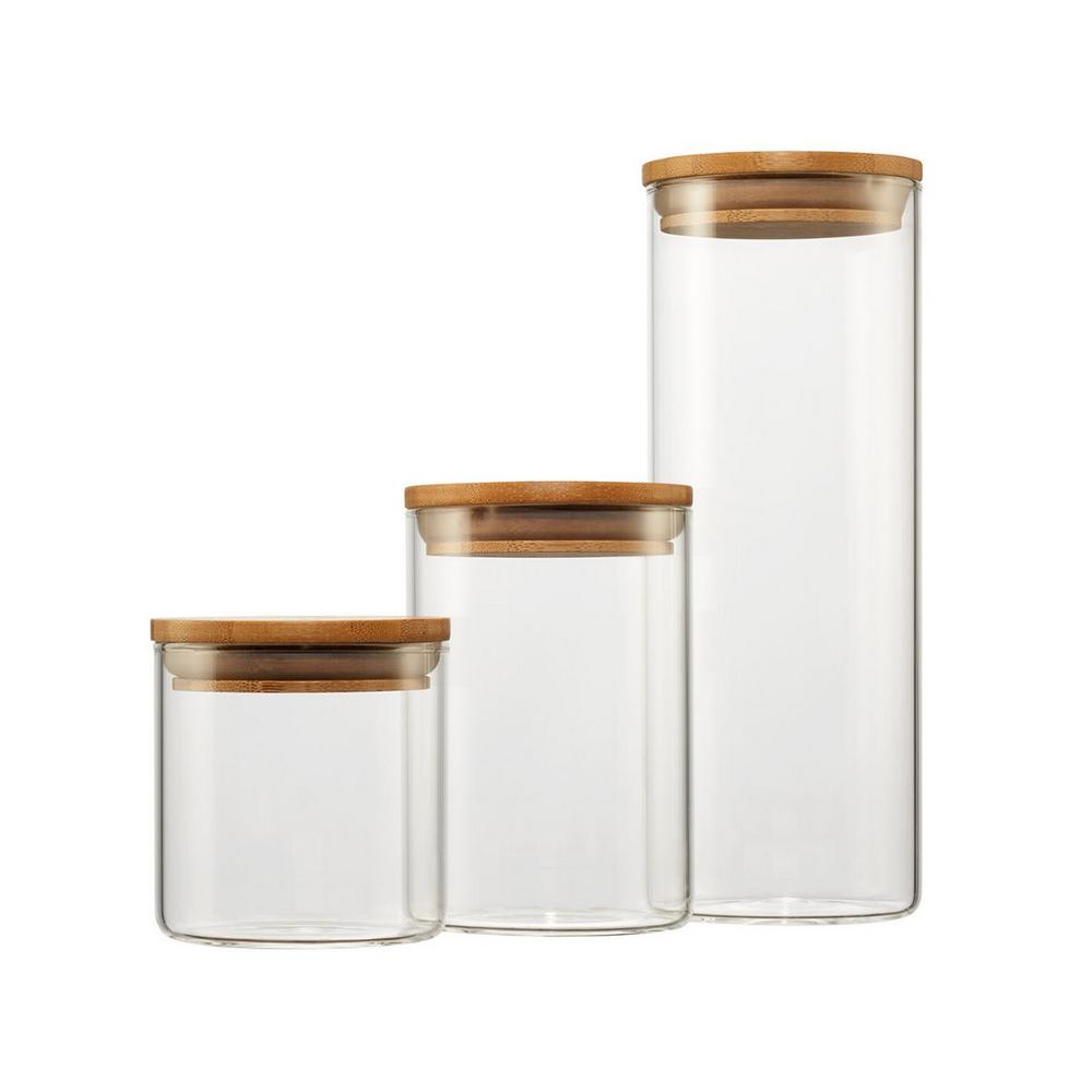 Trinity 3 Piece Gl And Bamboo Canister Set B Tkd 2809 The Piece Gl And Bamboo Canister Set