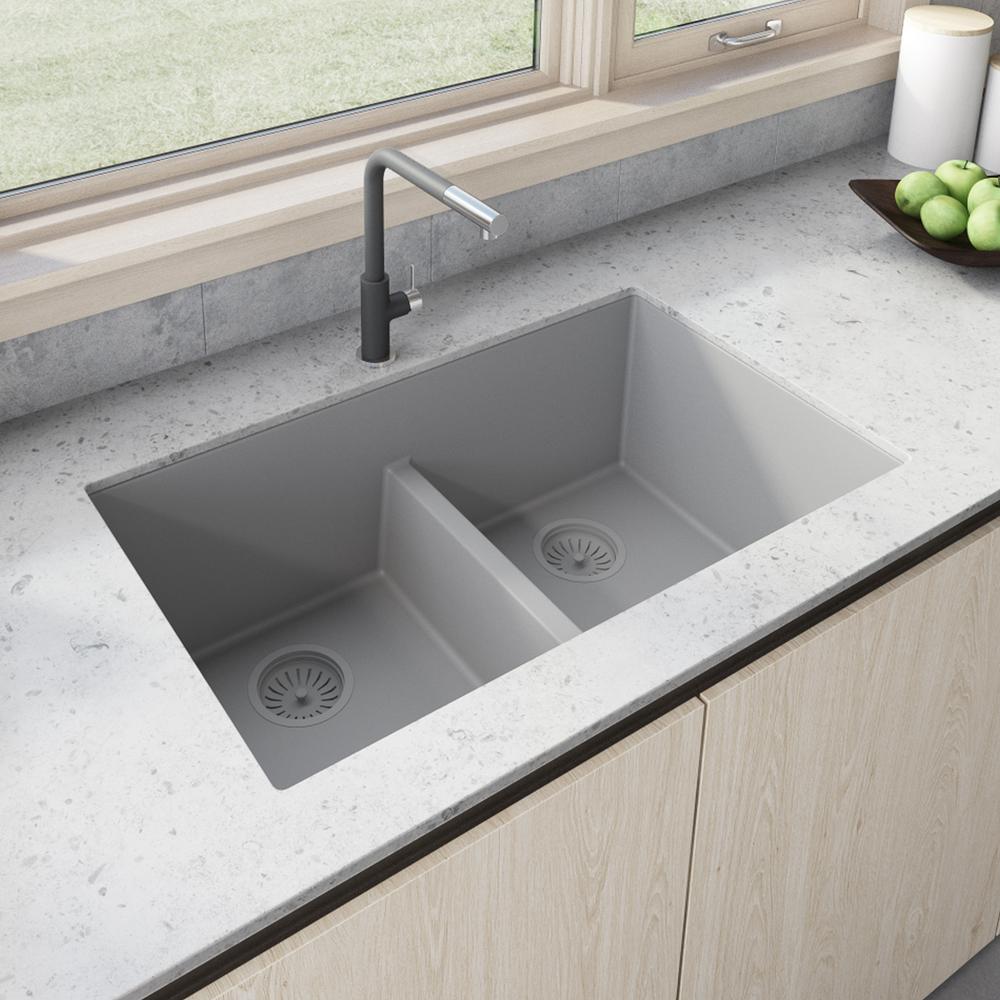 Ruvati 33 In X 19 Double Bowl Undermount Granite Composite Kitchen Sink Silver Gray Rvg2385gr The Home Depot - 33 By 19 Kitchen Sink Ruvati 33 In X 19 Double Bowl Undermount Granite Composite Kitchen Sink Silver Gray Rvg2385gr The Home Depot - 33 By 19 Kitchen Sink