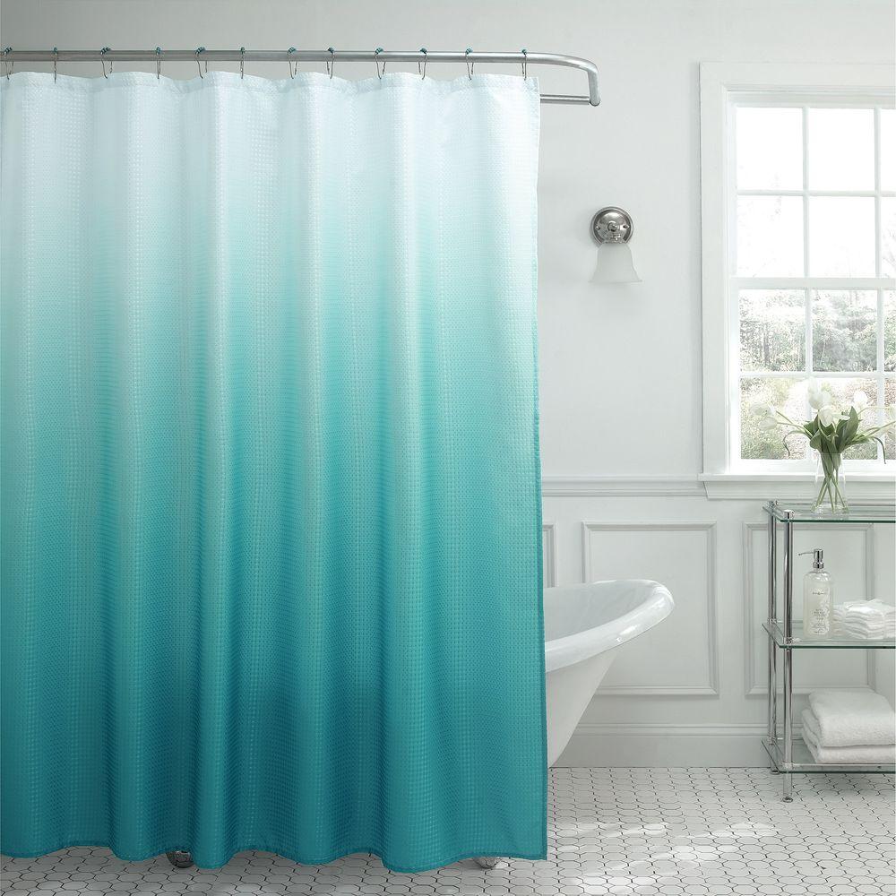 Creative Home Ideas Ombre Waffle Weave 70 In W X 72 L Shower Curtain With Metal Roller Rings Turquoise