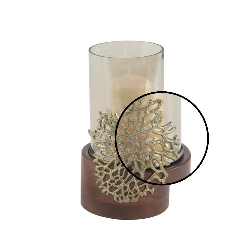 Litton Lane 12 In Smoked Beige Glass And Brown Mango Wood Hurricane Candle Holder With Gold 8198