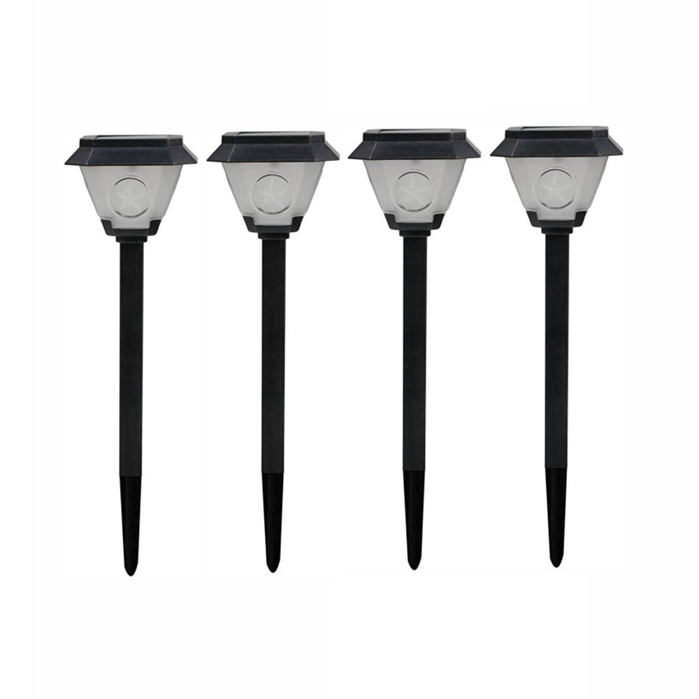 Hampton Bay Solar Distressed Black Outdoor Integrated Led Landscape Path Light With Lone Star Lens 4 Pack