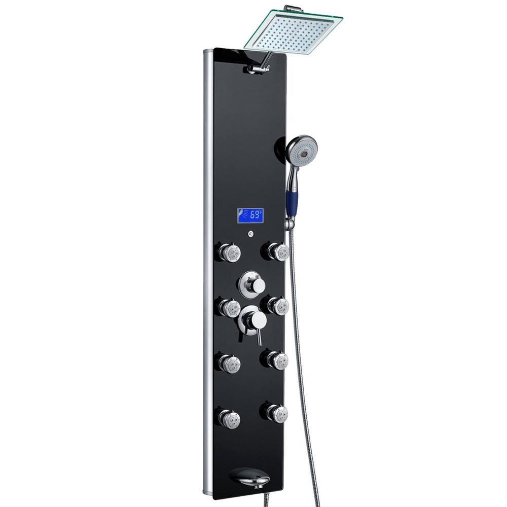 AKDY 52 in. 8Jet Shower Panel System in Black Tempered Glass with