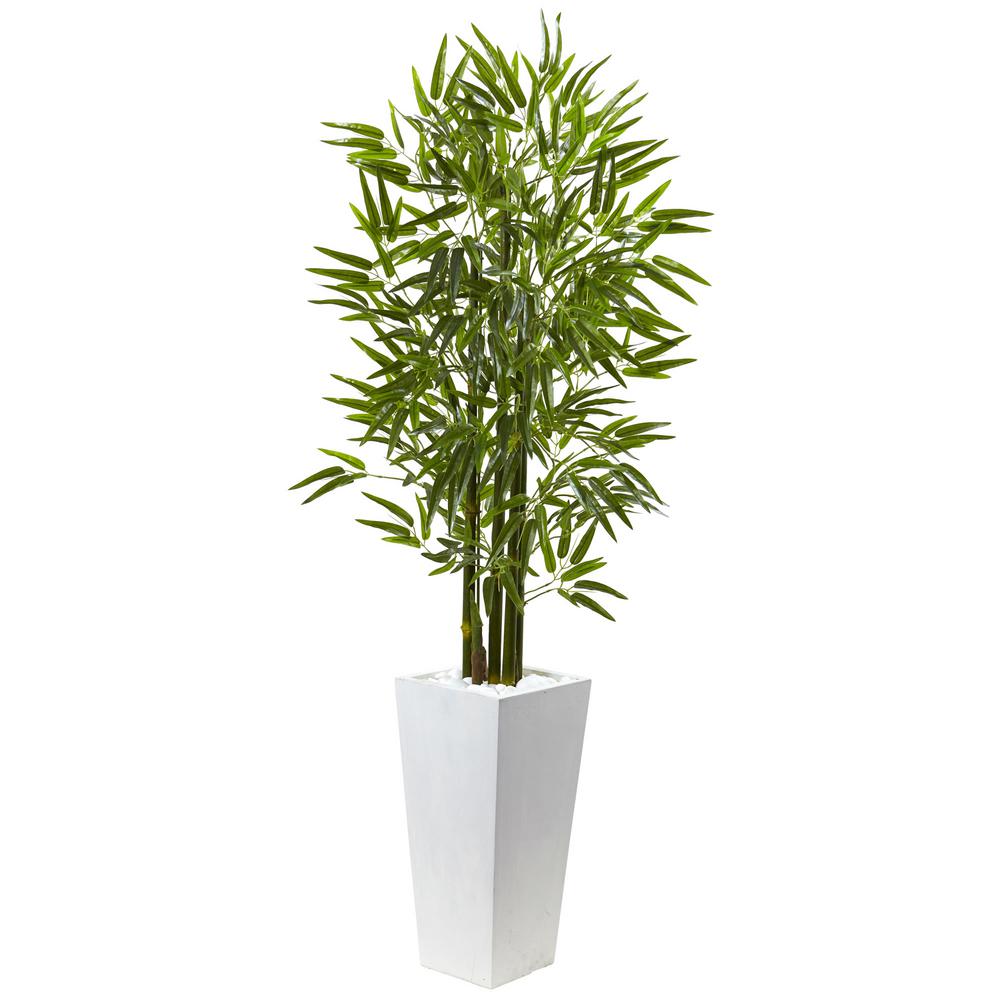 Nearly Natural Bamboo  Tree with White Planter UV Resistant 