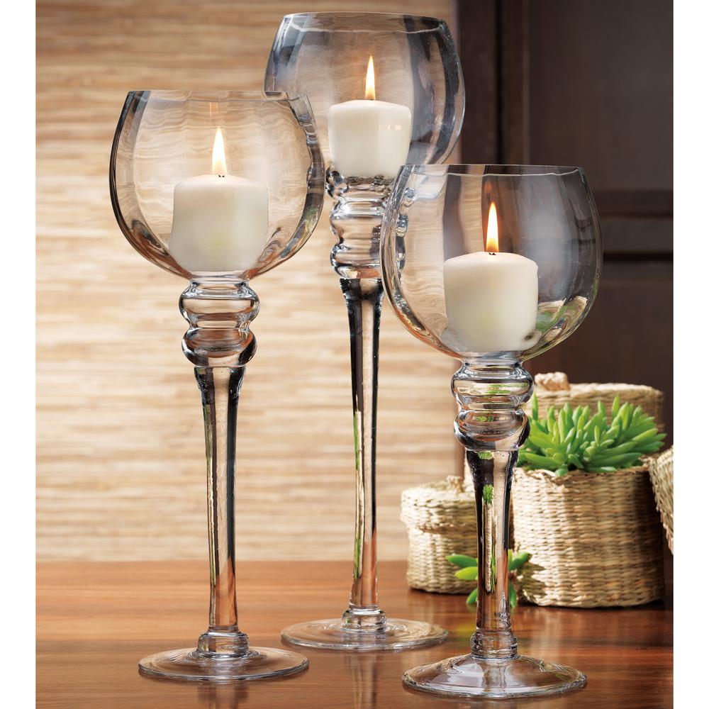 HOME ESSENTIALS & BEYOND Amber Colored Footed Hurricanes (Set of 3