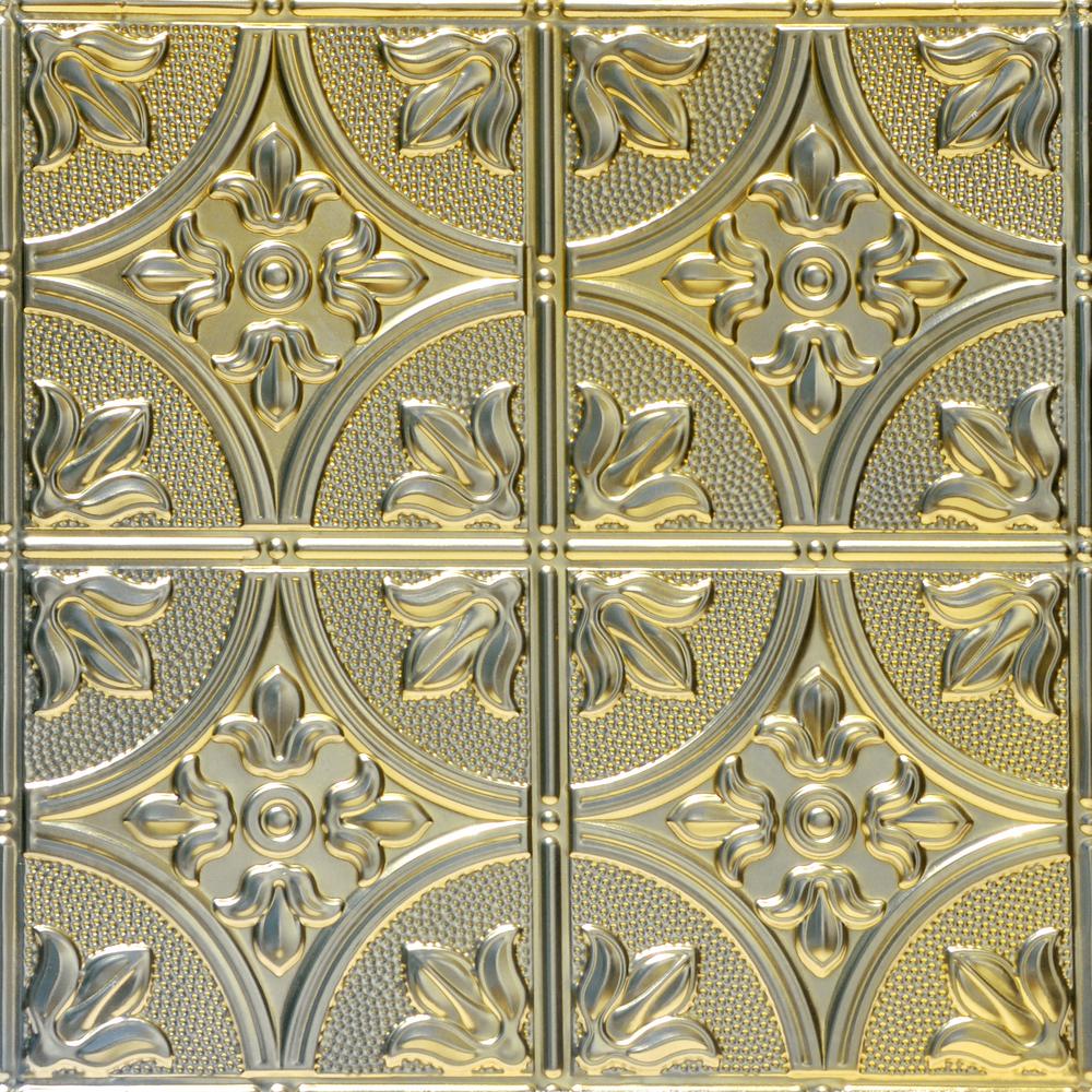 From Plain To Beautiful In Hours Tiptoe 2 Ft X 2 Ft Nail Up Tin Ceiling Tiles In Gold Nugget 48 Sq Ft Box Skpc309 Gn 24x24 N 12 The Home Depot