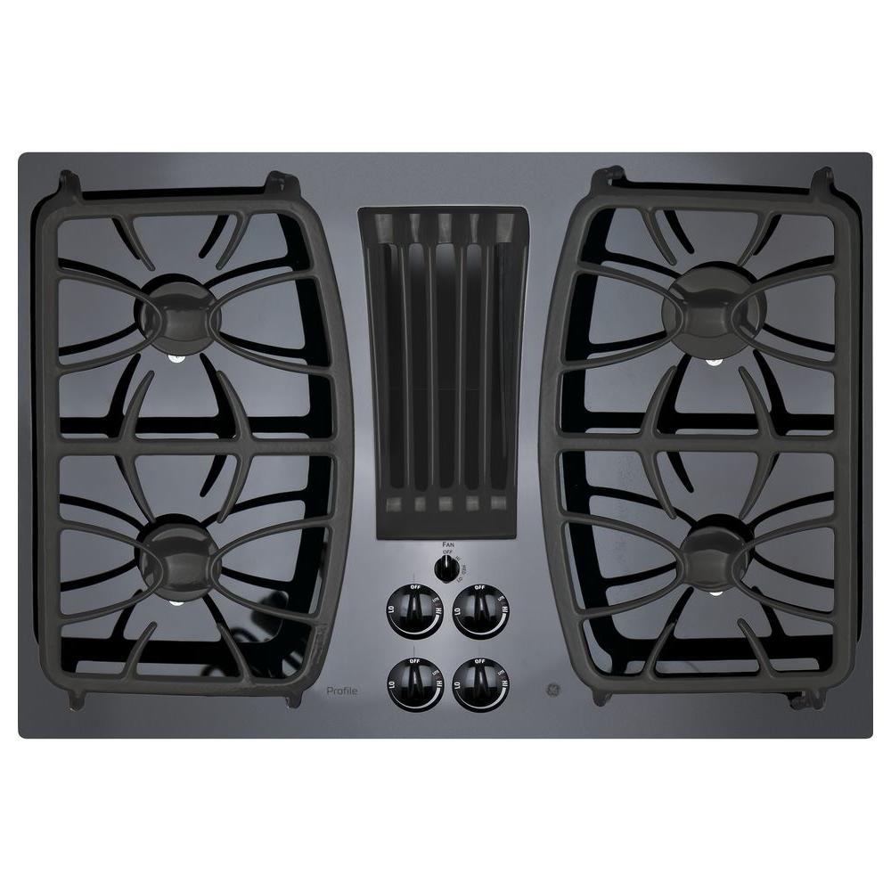 Black Gas Cooktops The Home Depot Profile 30 In Gas On Glass Downdraft Cooktop