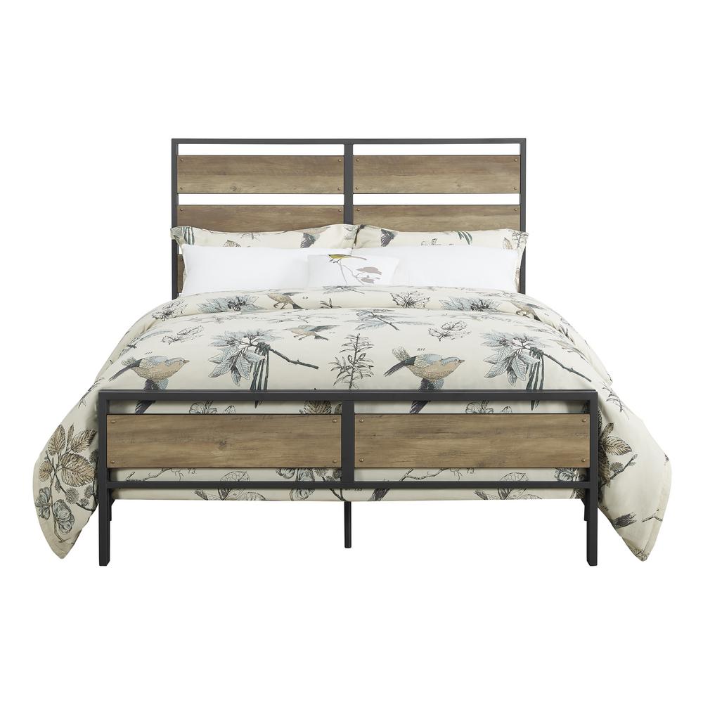 Walker Edison Furniture Company Queen Size Rustic Oak Metal and Wood