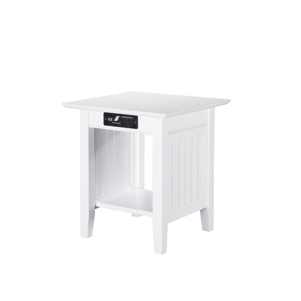 Atlantic Furniture Nantucket White Chair Side Table With Charging Station Ah13312 The Home Depot