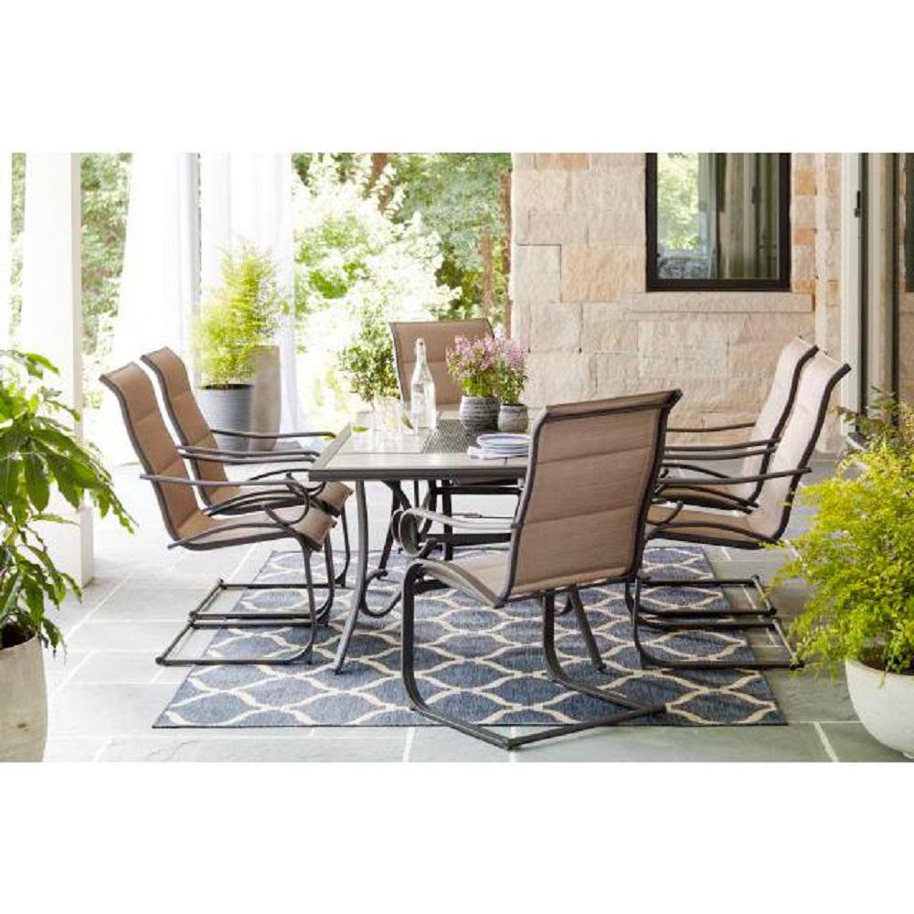 Patio Dining Sets Furniture The Home Depot Hampton Bay Crestridge 7 Piece Padded Sling Outdoor Dining Set In Putty