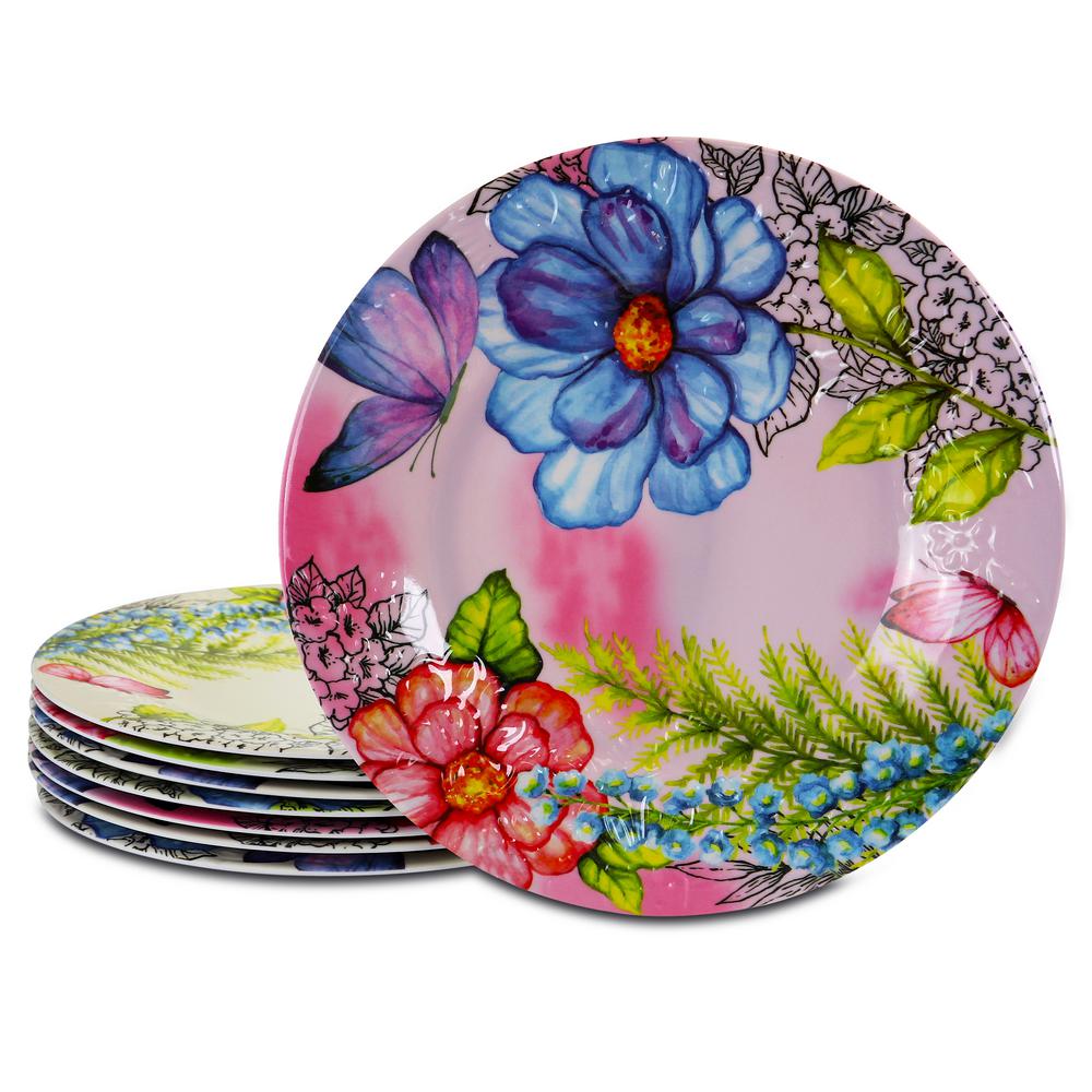 Studio California Camberly Assorted Color Melamine Dinner Plate Set (Set of 8)985112483M The