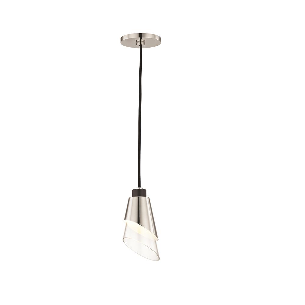 Mitzi By Hudson Valley Lighting Angie 1 Light Polished Nickel Led Pendant With Clear Glass And Black Accents H130701 Pn Bk The Home Depot