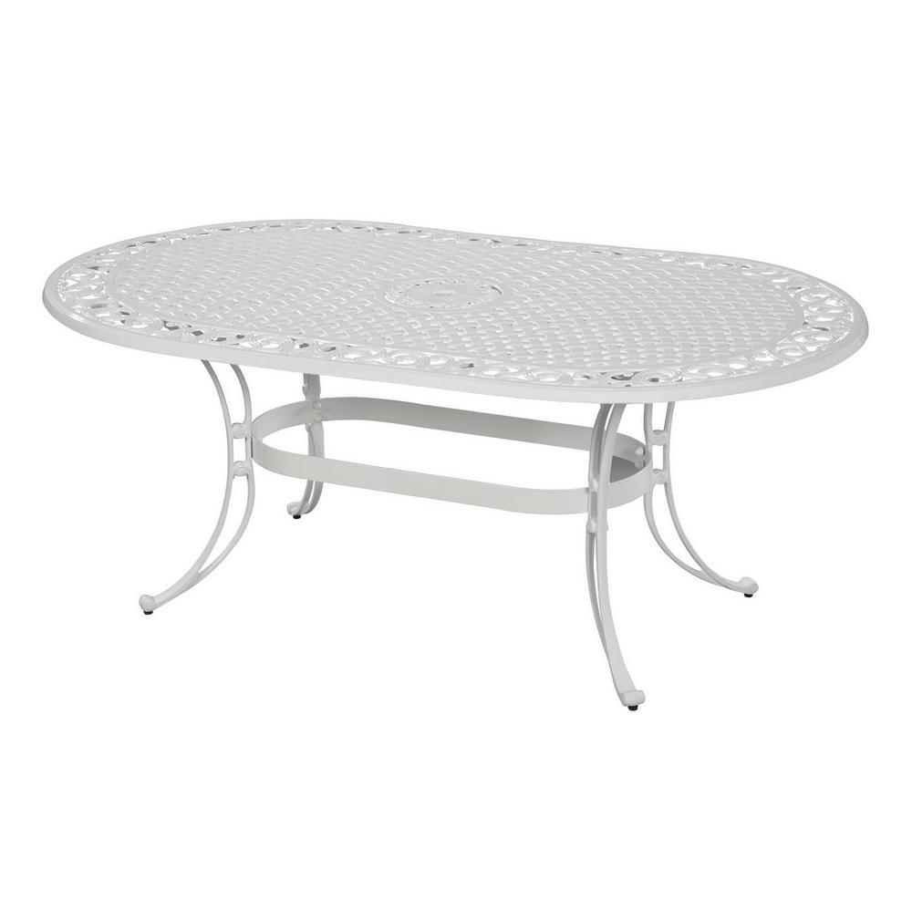 Homestyles Sanibel White 72 In Oval Cast Aluminum Outdoor Dining Table 6652 33 The Home Depot