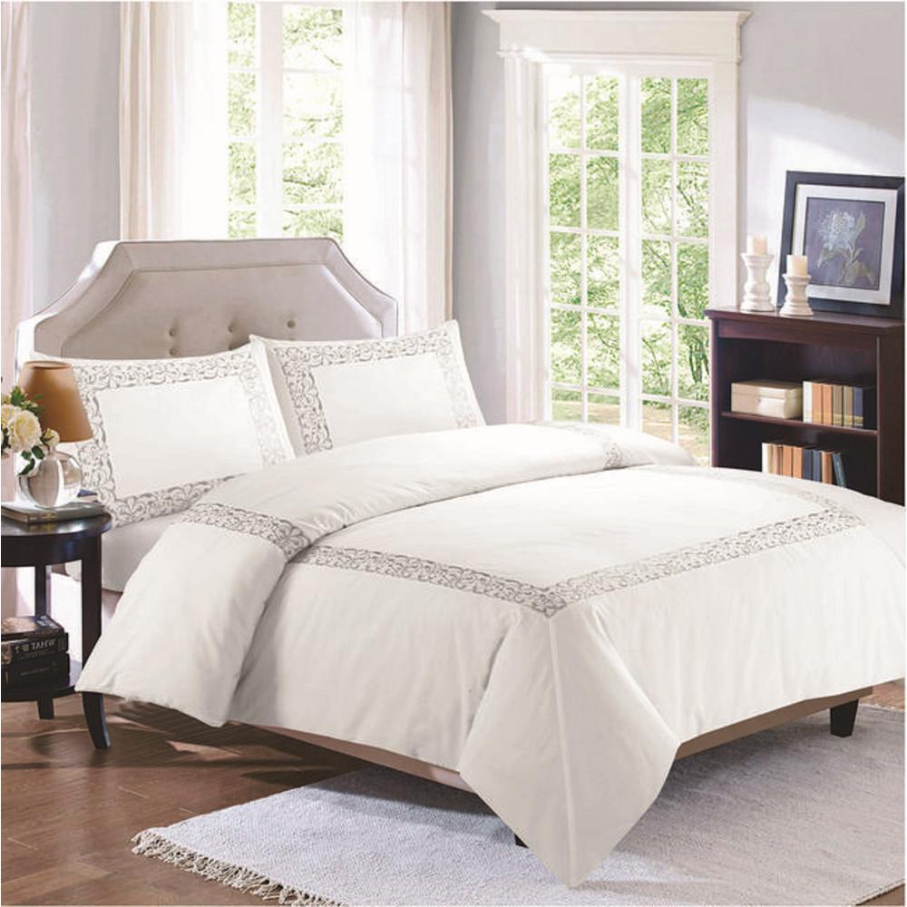 Home Maison Irina Emb 3 Piece 100 Cotton King Duvet Set In Silver Home Maison Irina Emb 3 Piece 100 Cotton King Duvet Set In Silver