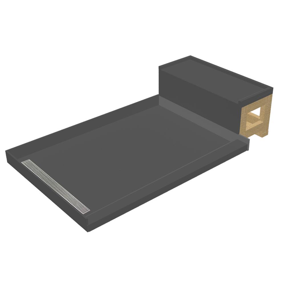 Base'N Bench 42 in. x 72 in. Single Threshold Shower Base in Gray and Bench Kit with Left Drain