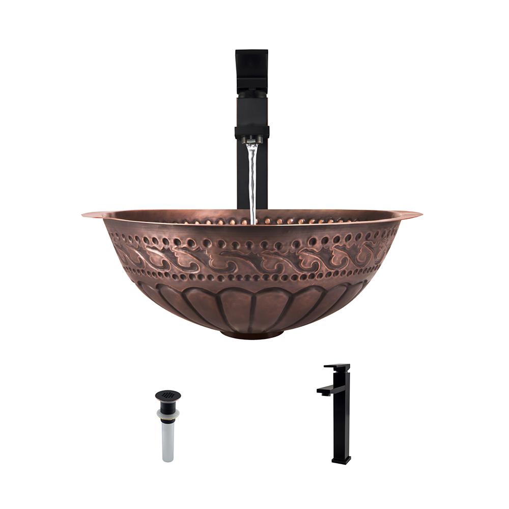 MR Direct Tri Mount Bathroom Sink In Copper With 721 Faucet And