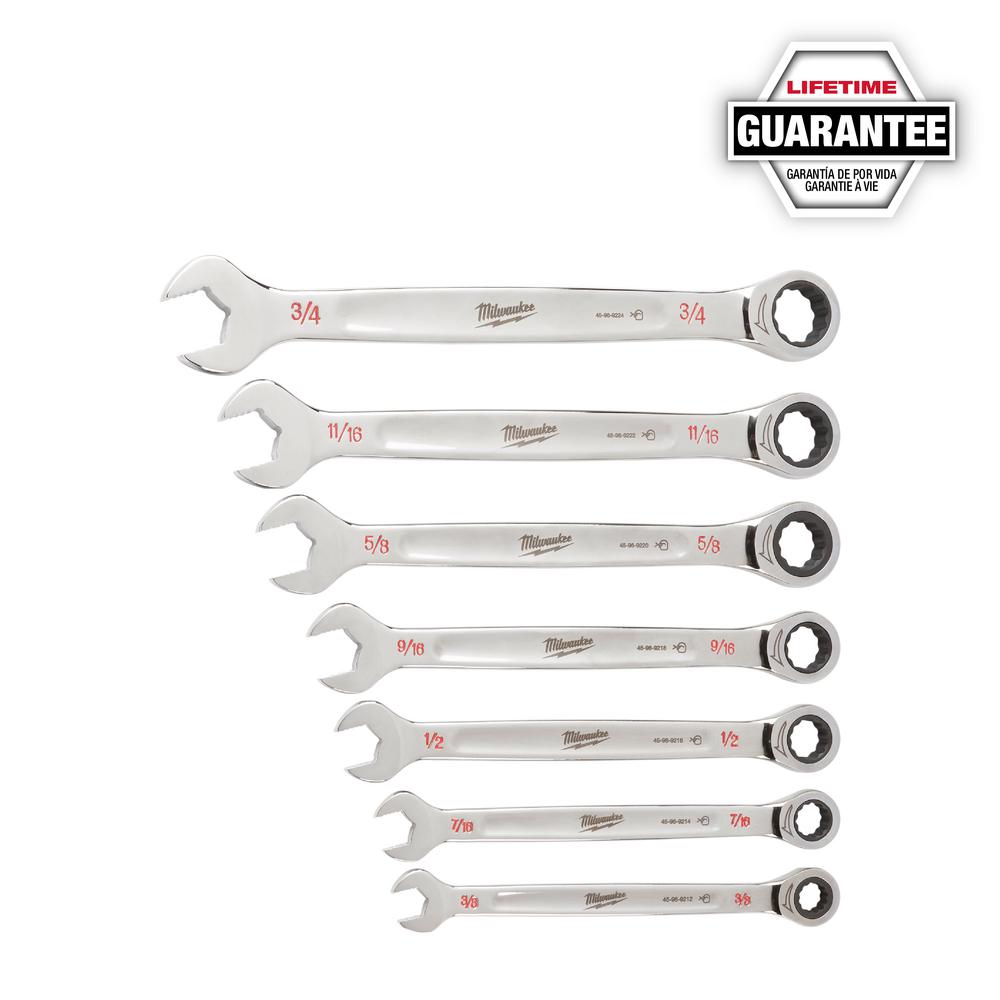 Milwaukee Combination SAE Ratcheting Wrench Mechanics Tool Set Durable
