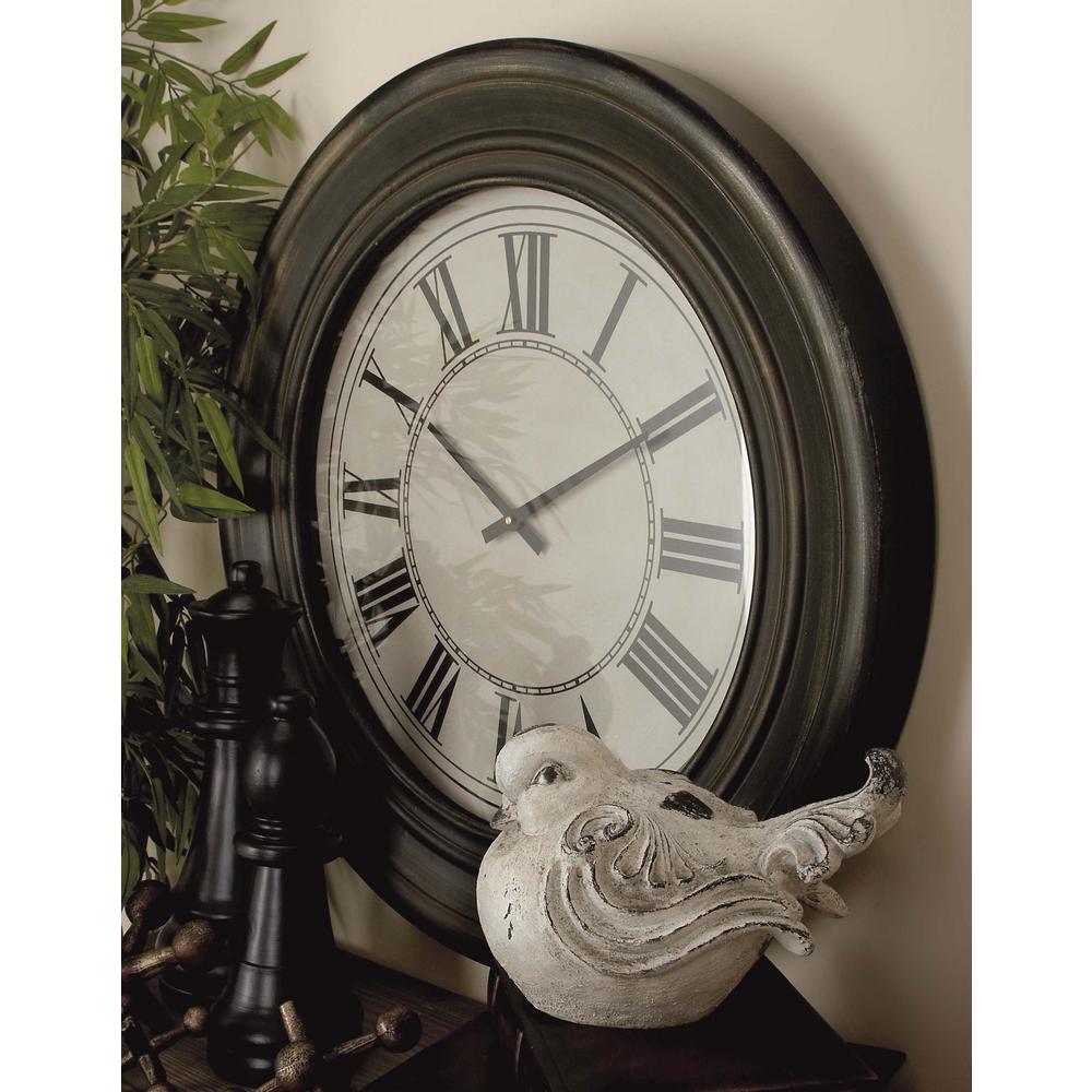 32 In Antique Distressed Black Wooden Wall Clock