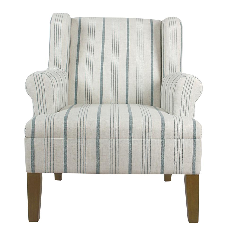 Homepop Striped Blue Calypso Poly-Linen Emerson Rolled Arm Accent Chair ...