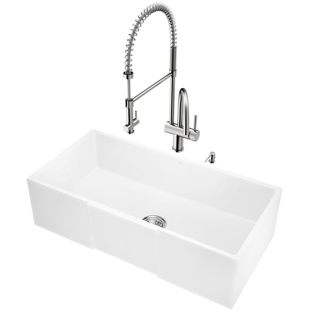 Vigo All In One Farmhouse A Front Matte Stone 36 Single Bowl Kitchen Sink And Faucet Set Stainless Steel