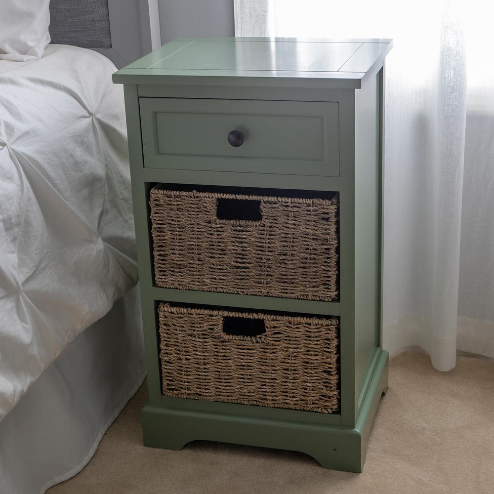 Decor Therapy Montgomery Olive Branch Green 3Basket Storage End Table