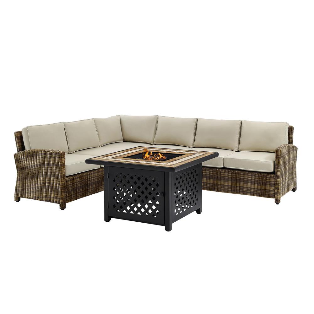 Crosley Bradenton 5 Piece Wicker Patio Fire Pit Conversation Set