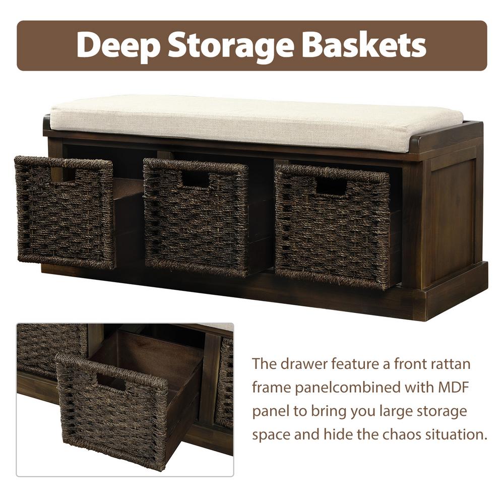 Harper Bright Designs Dark Brown Entryway Storage Bench With