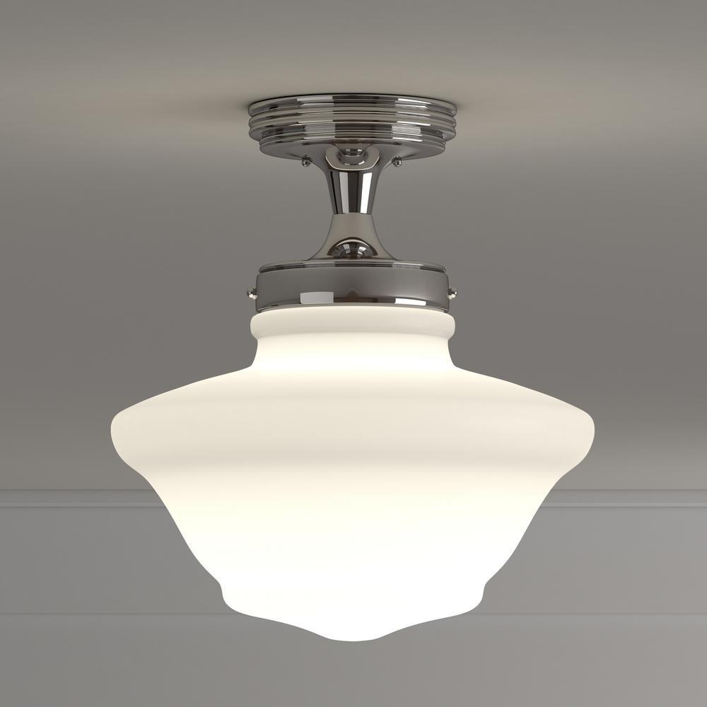Design House Schoolhouse Satin Nickel Ceiling Mount Light 577494 Schoolhouse Satin Nickel Ceiling Mount
