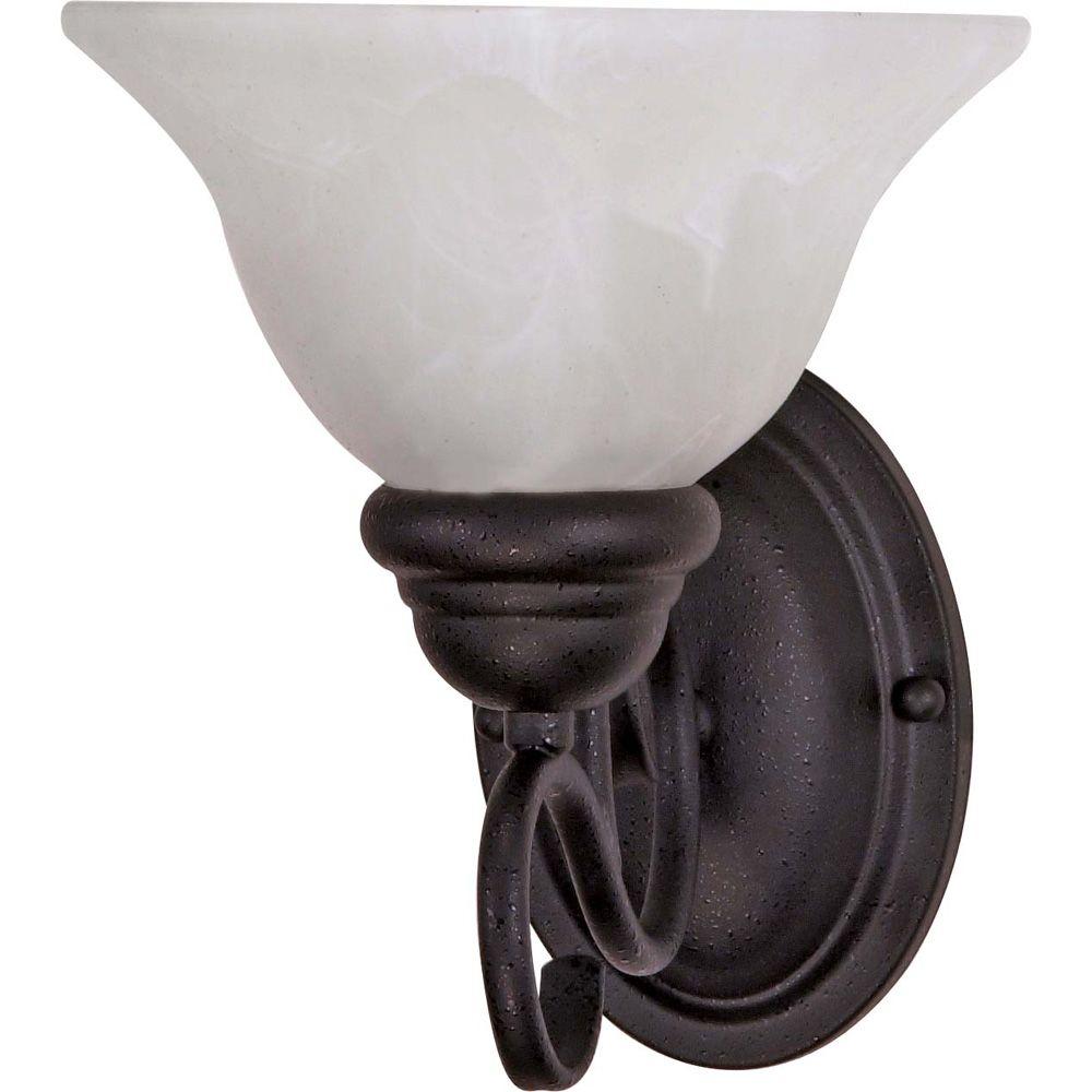 Glomar Adria 1Light Textured Black Sconce with Alabaster Swirl Glass