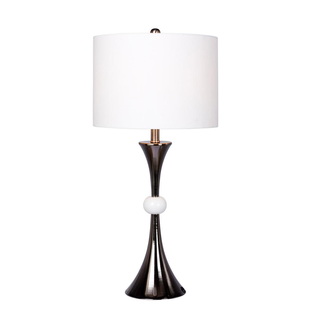 Fangio Lighting 30 5 In Black Nickel And White Marble Trumpet Base Table Lamp