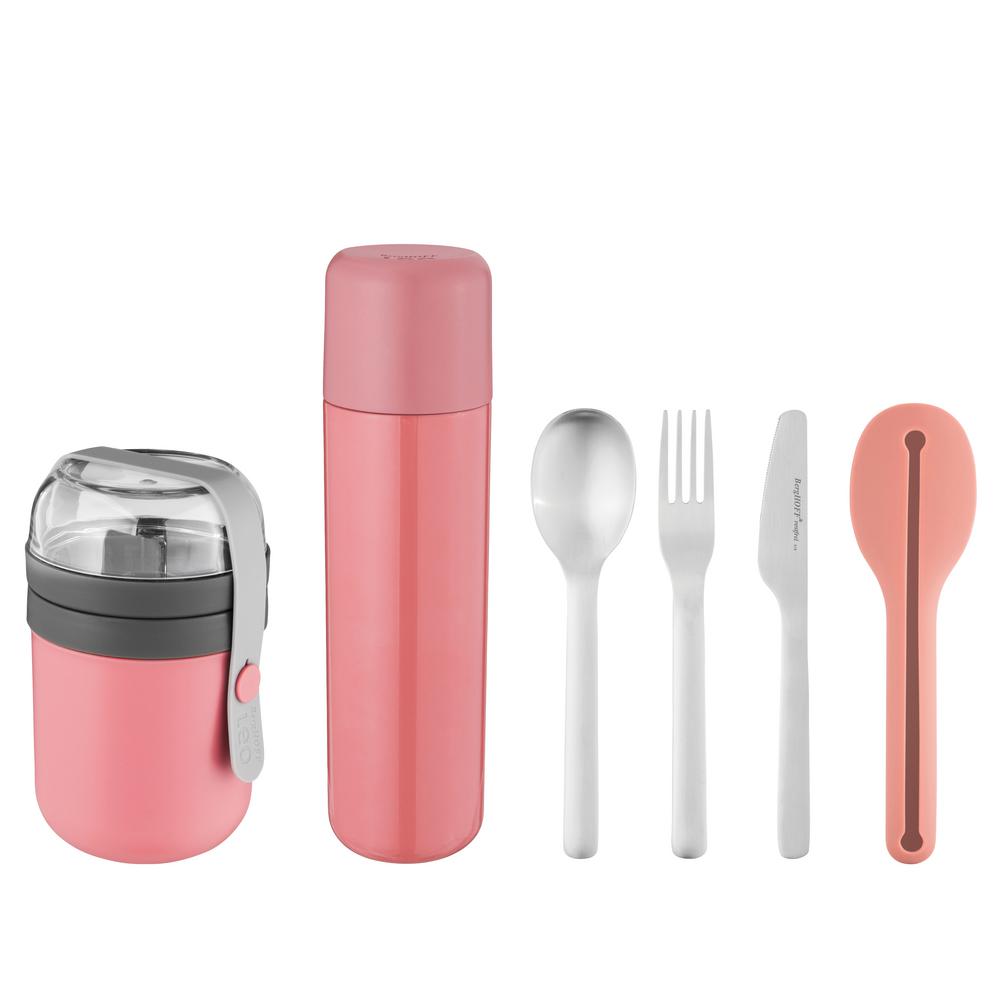 Grey Set of 6 Pieces Cutlery and 3 Separate Storage Containers for Hot and Cold Food Zojirushi Lunch Bag with Insulated Vacuum Flask