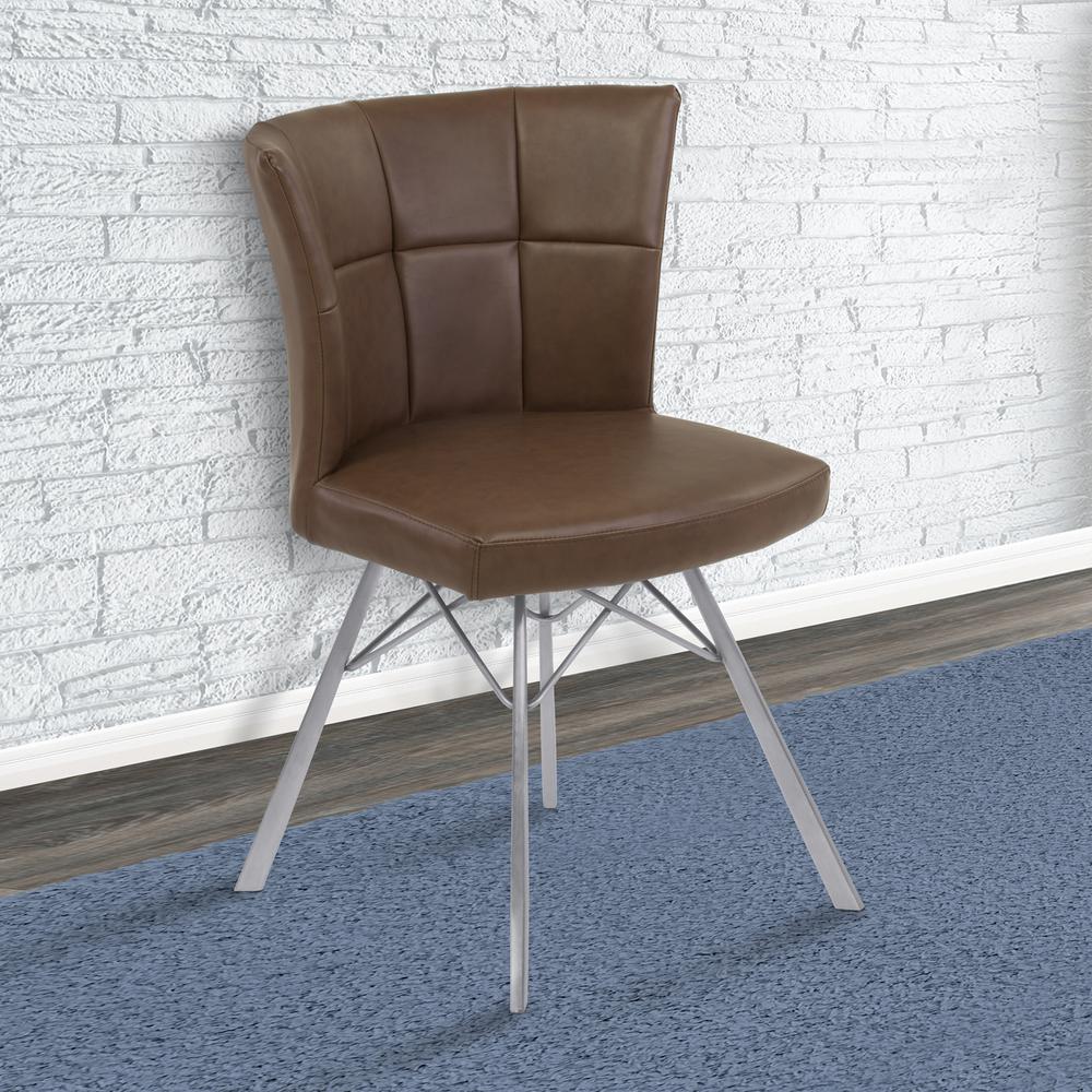 Armen Living Spago 32 In Vintage Coffee Faux Leather And Brushed Vintage Coffee Faux Leather And Brushed Stainless Steel Finish Dining