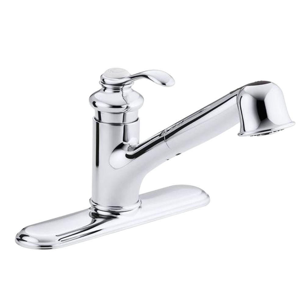 KOHLER Fairfax Single Handle Pull Out Sprayer Kitchen Faucet In   Polished Chrome Kohler Pull Out Faucets K 12177 Cp 64 1000 