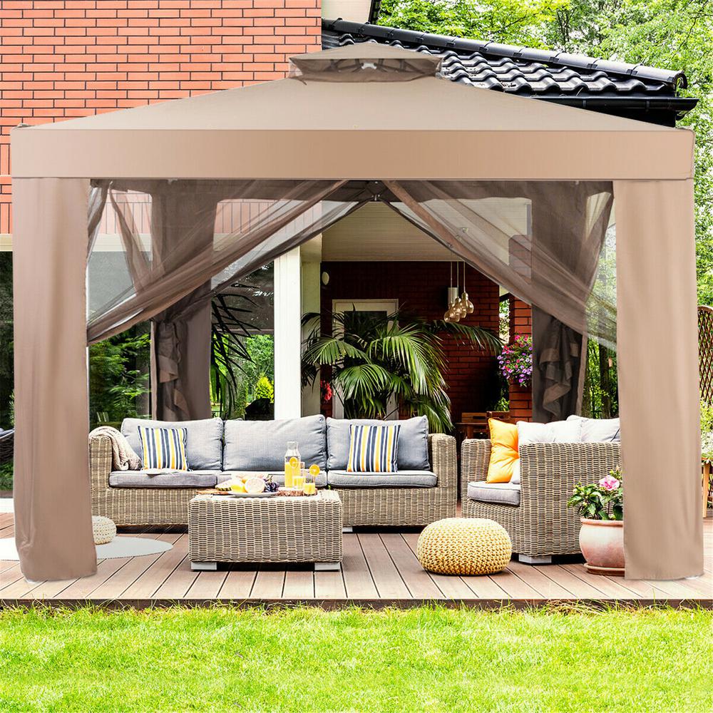 Casainc 10 Ft X Brown Canopy Gazebo Tent Shelter Garden Lawn Patio With Mosquito Netting Wfop3907cf The Home Depot 10 Ft Brown Canopy Gazebo Tent Shelter