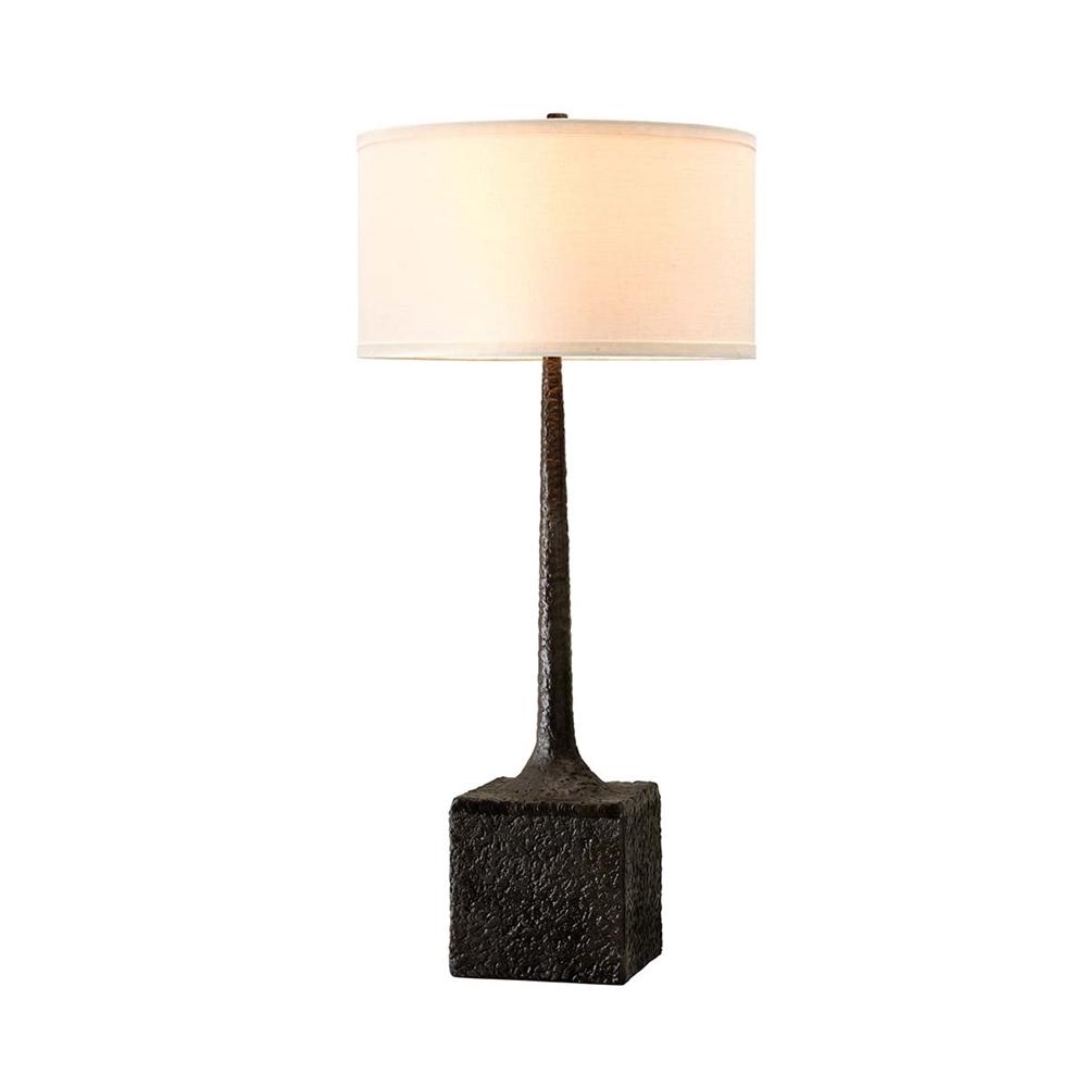 Troy Lighting Brera 34.5 in. Tortona Bronze Table Lamp with Off-White Linen Shade