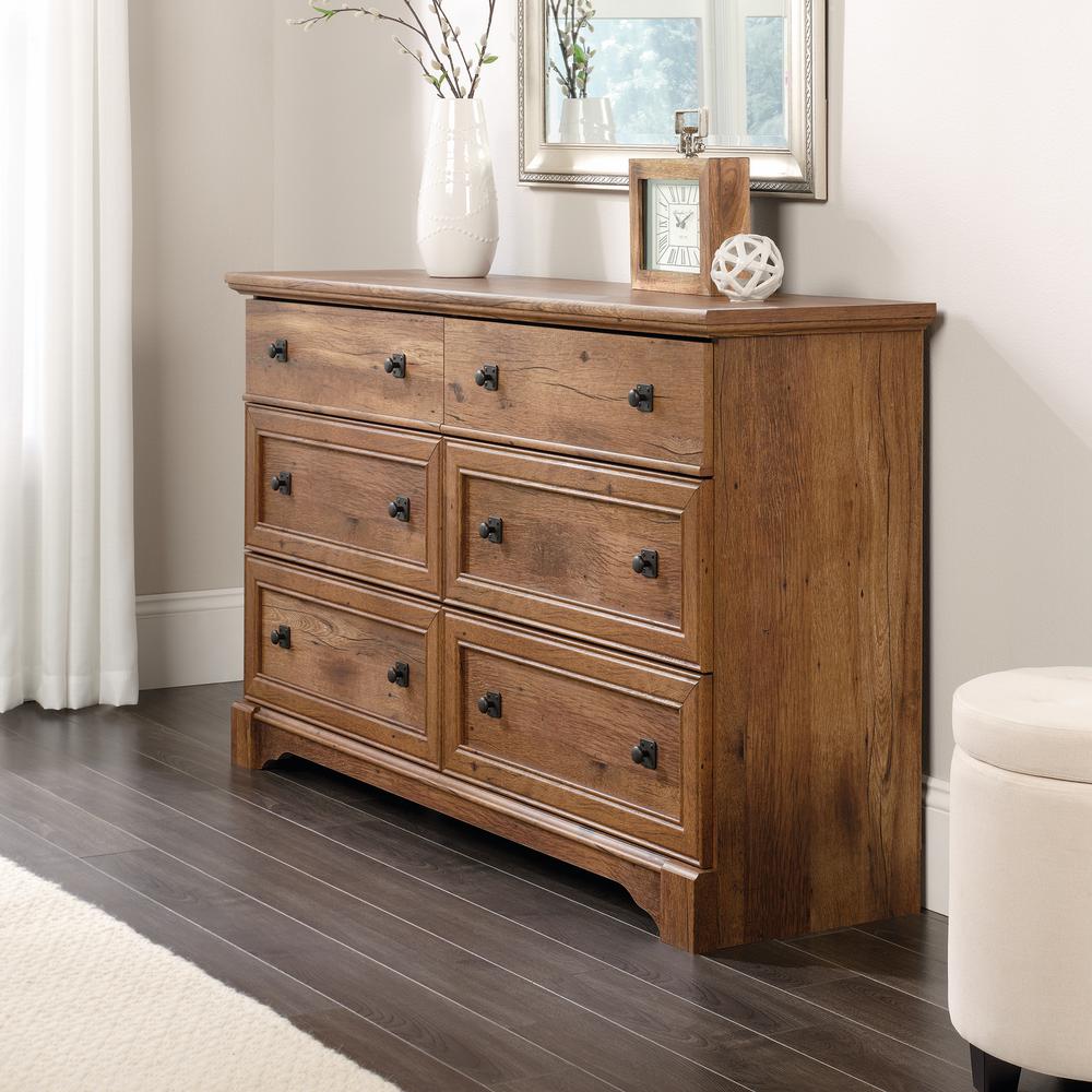 Sauder Palladia 6 Drawer Vintage Oak Dresser 420613 The Home Depot Palladia 6 Drawer Vintage Oak Dresser Sauder