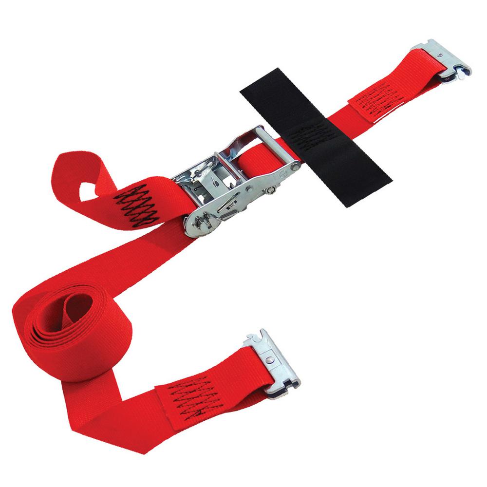 SNAPLOC 12 ft. x 2 in. Logistic Ratchet EStrap with Hook and Loop Storage Fastener in Red