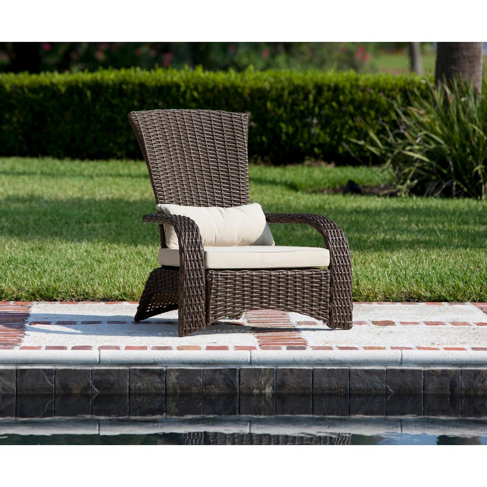 Patio Sense Deluxe Coconino All Weather Stationary Wicker Patio Adirondack Outdoor Lounge Chair With Beige Cushion 62172 The Home Depot