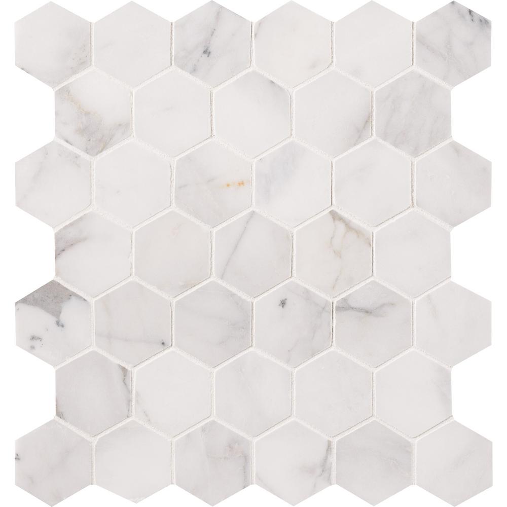 Calacatta Cressa Hexagon 12 in. x 12 in. x 10mm Honed Marble Mesh-Mounted Mosaic Tile (9.8 sq. ft./Case)