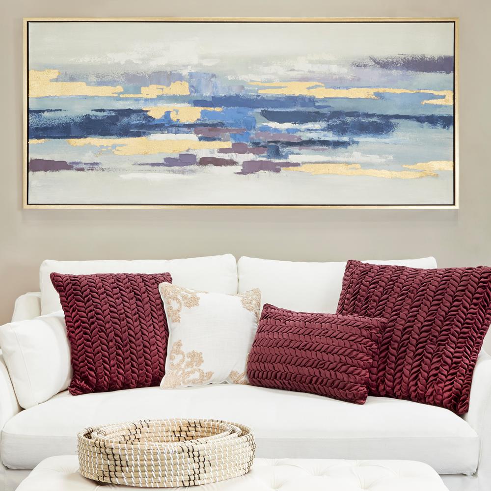 Litton Lane Blue And Gold Abstract Framed Canvas Wall Art 87773 The Home Depot