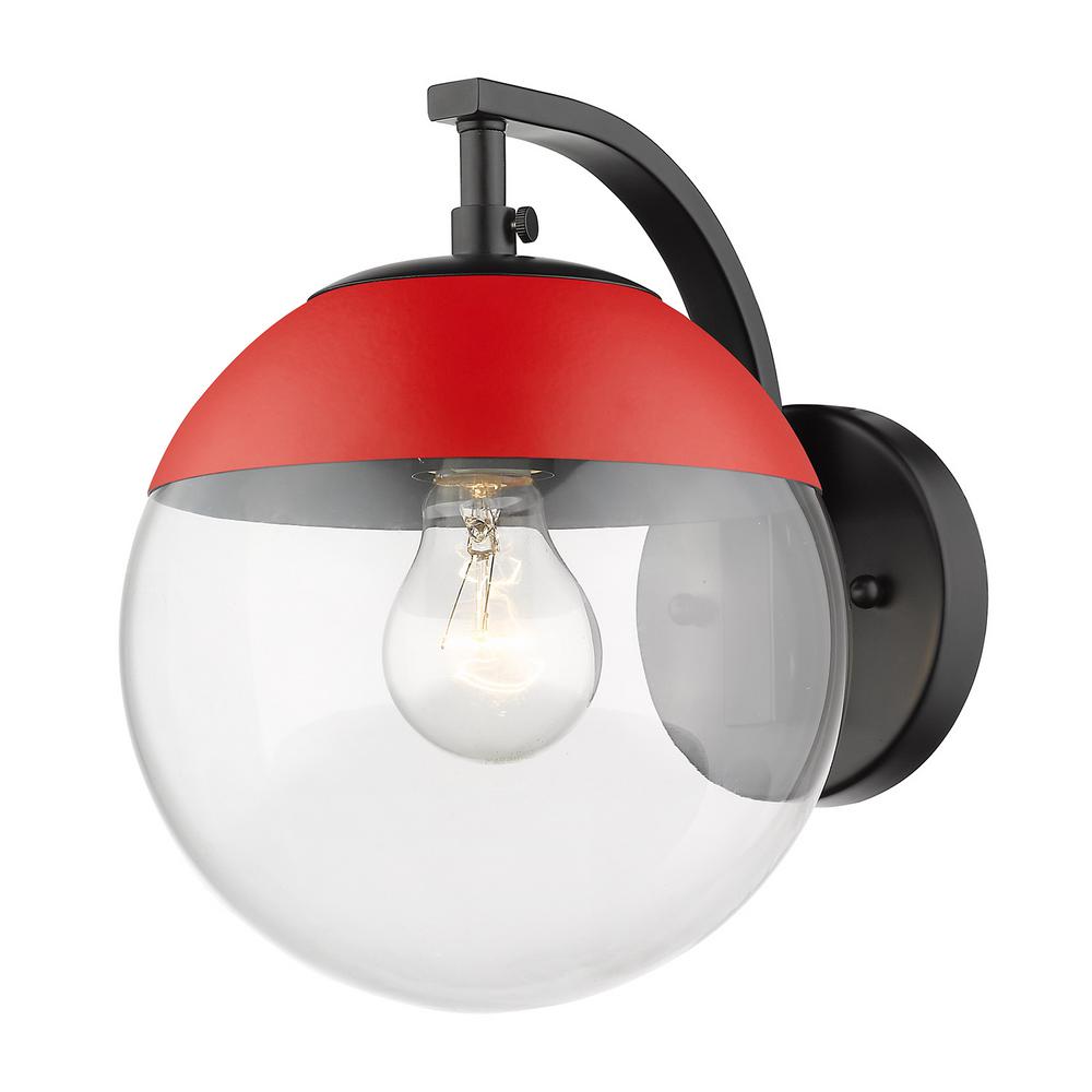 Golden Lighting Black Dixon Sconce With Clear Gl And Red Cap Golden Lighting Black Dixon Sconce With Clear Gl And Red Cap