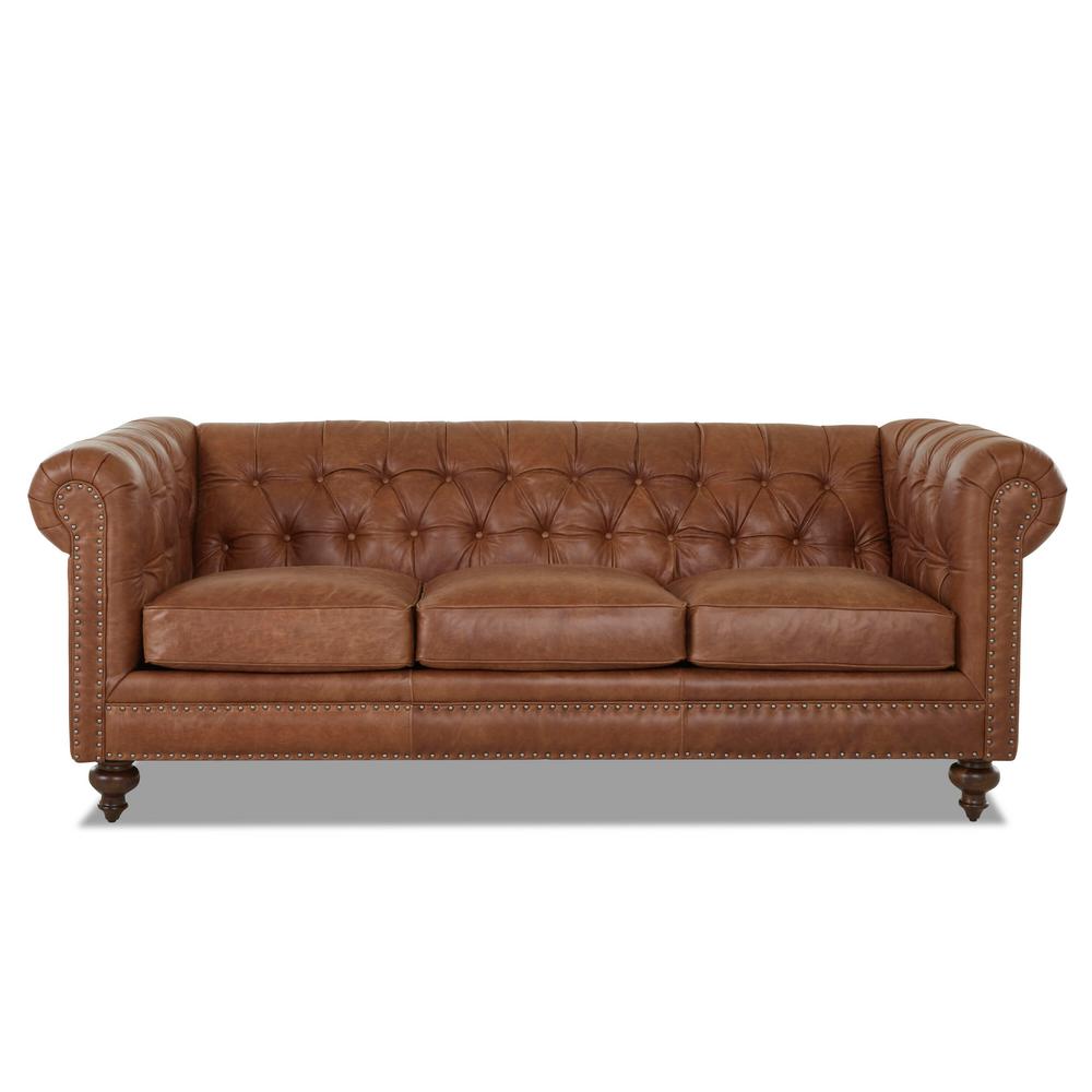 Home Decorators Collection Blakely 95 In Max Buff Leather 3 Seater Chesterfield Sofa With Removable Cushions Ld93410sarenavi The Home Depot