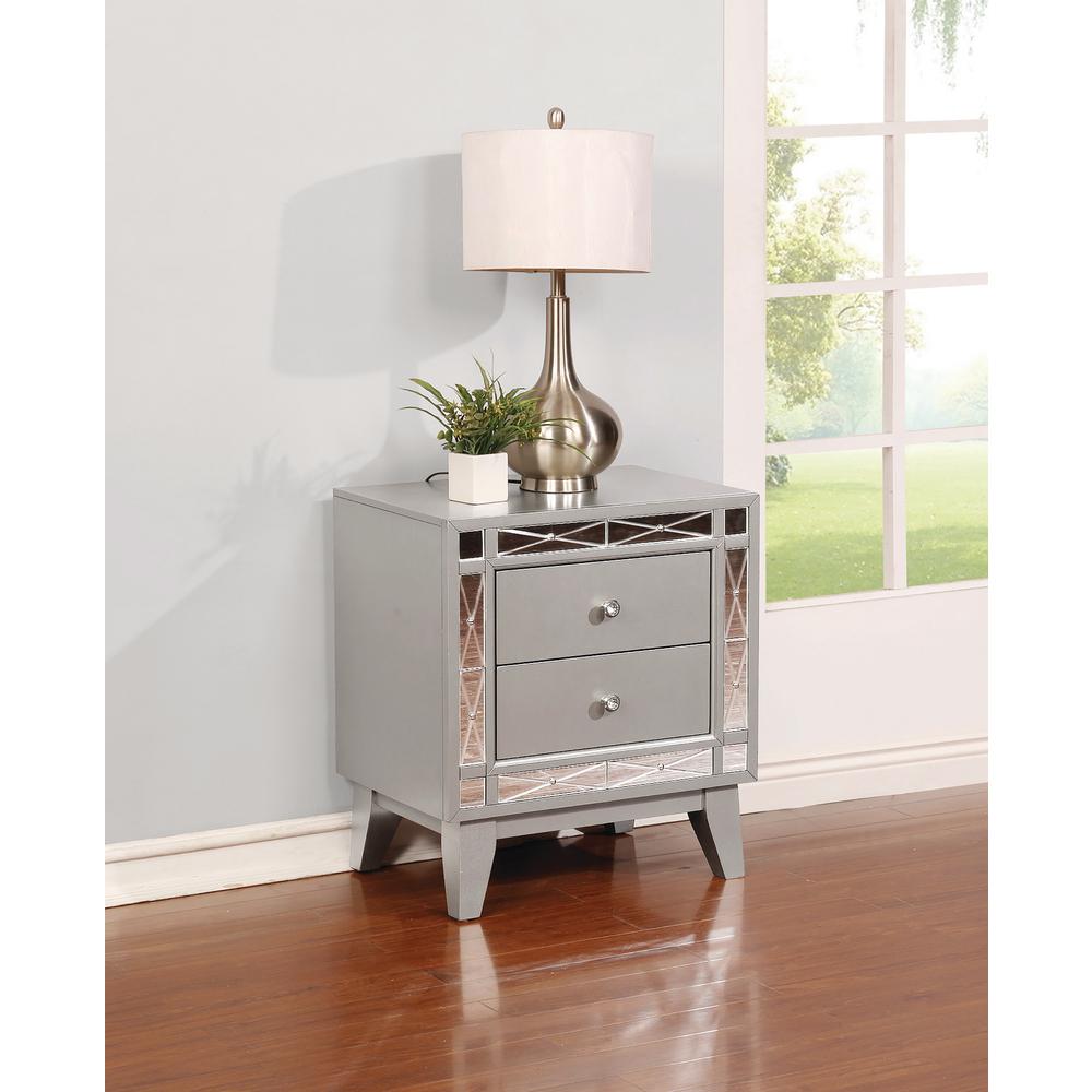 Coaster Leighton 2 Drawer Nightstand With Mirrored Panel Accents Metallic Mercury 204922 The Home Depot