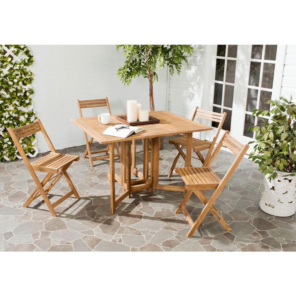 Safavieh Arvin Teak Brown 5 Piece Wood Outdoor Dining Set Pat7001a The Home Depot