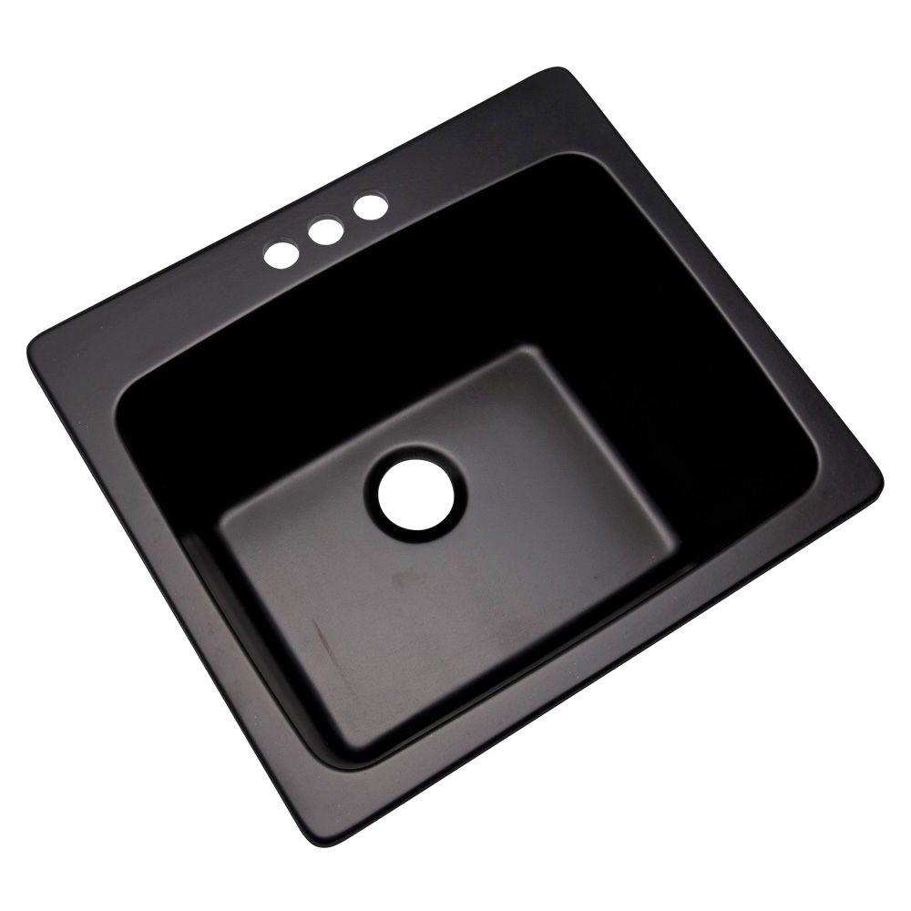 Mont Blanc Wakefield Dual Mount Natural Stone Composite 25 In 3 Hole Single Bowl Utility Sink In Black