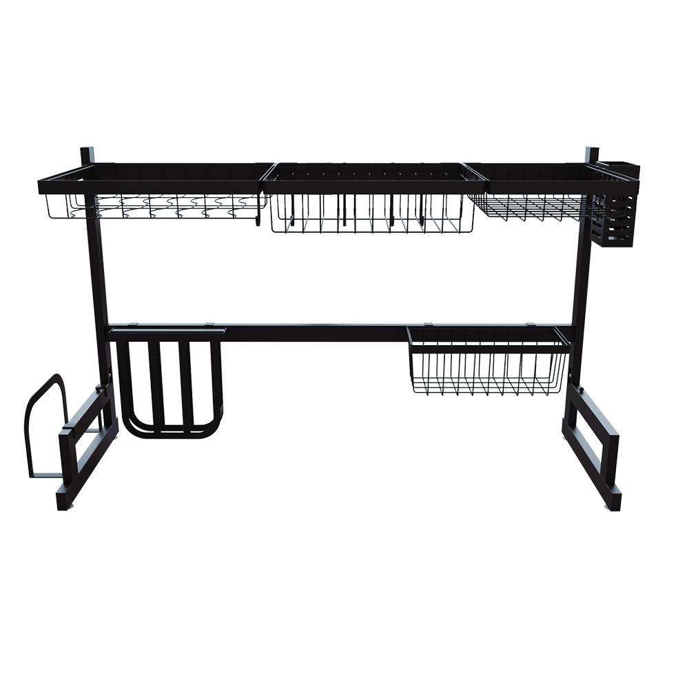 Boyel Living Over the Sink Dish Drying Rack, Veckle Large Dish Rack Stainless Steel Dish Drainer Non-Slip Dish Dryer Utensil Holder, Black