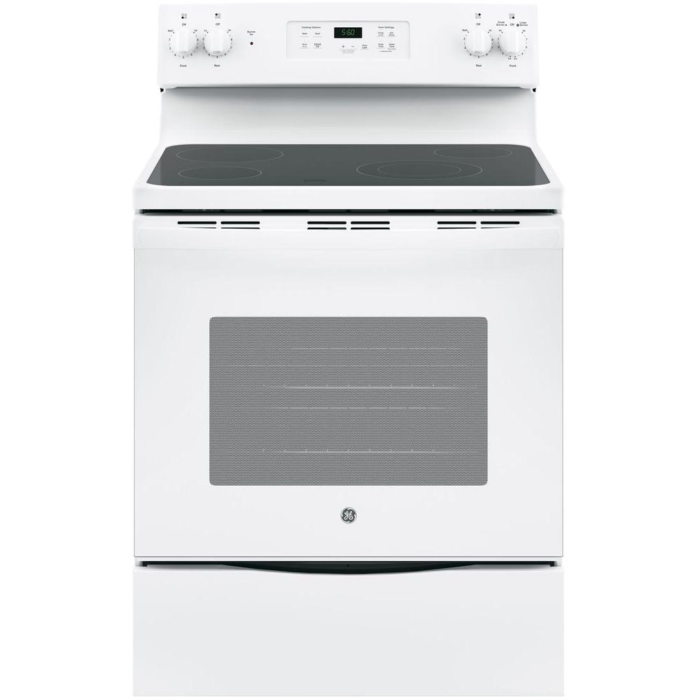 Ge 30 In 5 3 Cu Ft Electric Range With Self Cleaning Oven Electric Range In White
