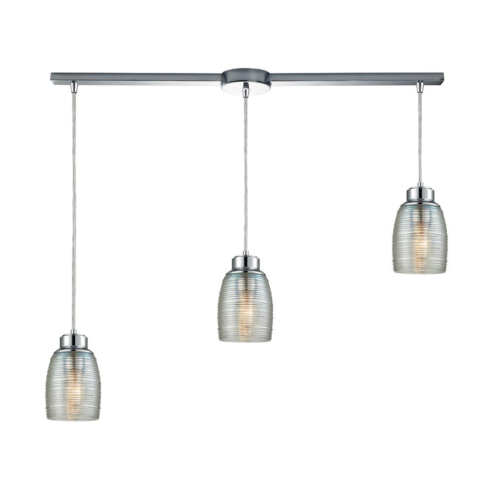 Titan Lighting Muncie 3 Light Linear Bar In Polished Chrome With Titan Lighting Muncie 3 Light Linear Bar In Polished Chrome With Clear Spun Glass Pendant