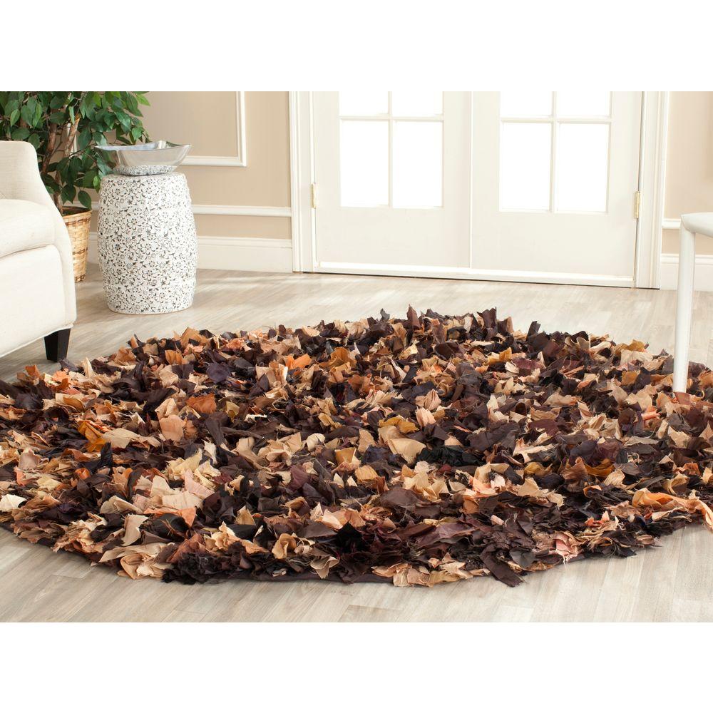 Safavieh Rio Shag Brown/Multi 6 ft. x 6 ft. Round Area Rug ...