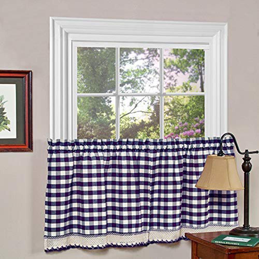 Achim Semi Opaque Buffalo Check Navy Rod Pocket Tier Pair With