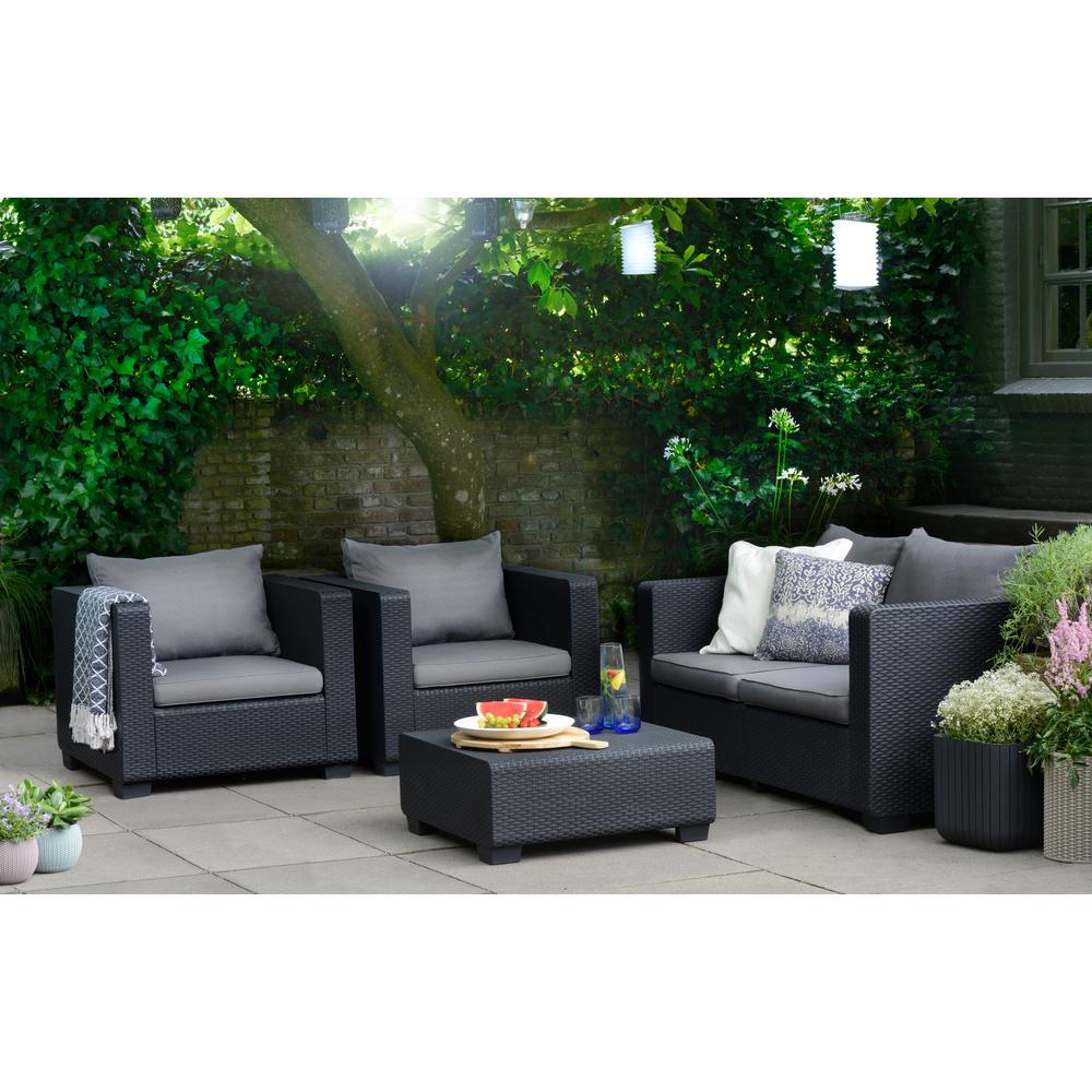 Keter Salta Graphite All Weather Resin Plastic Outdoor Lounge Chair With Flanelle Cushions 236838 The Home Depot